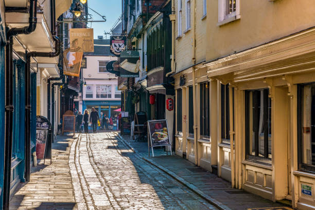 Canterbury cobblestone street with traditional British architecture